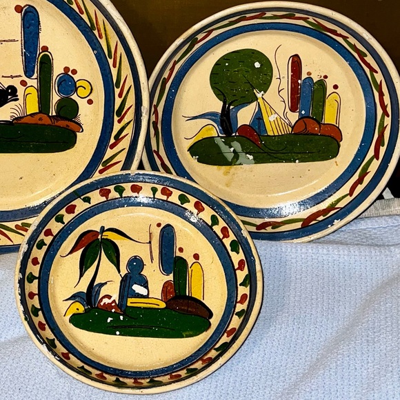 (3) Tlaquepaque Mexican Pottery Nesting Bowls Handmade Folk Art Dishes Stackable - Picture 5 of 15